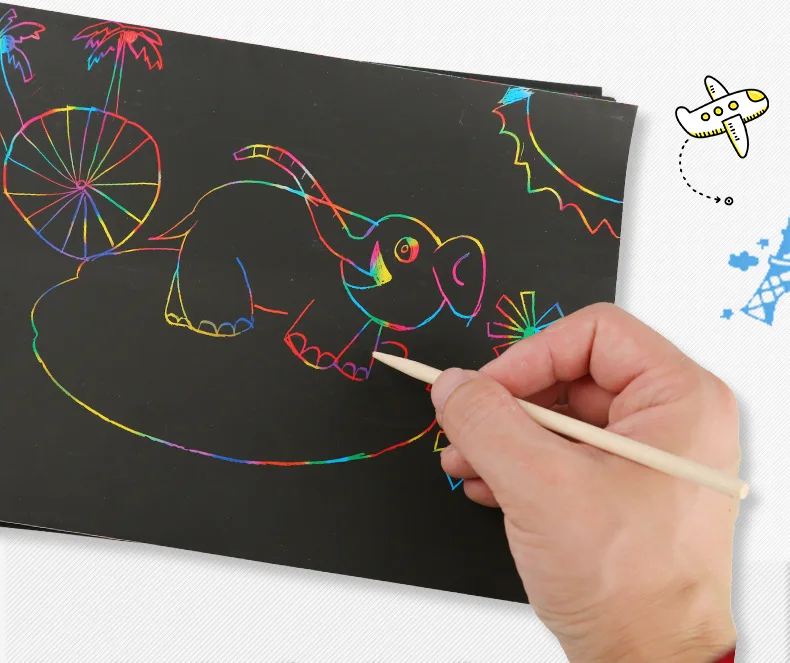 Papel com Graffiti Folhas Faça Você Mesmo Scratch Card Crianças Conjuntos Criativos 32k 16k a4 Arco-íris Riscando Arte Pintura Estêncil Desenho Brinquedo 50 6 Brinquedos p desenhar