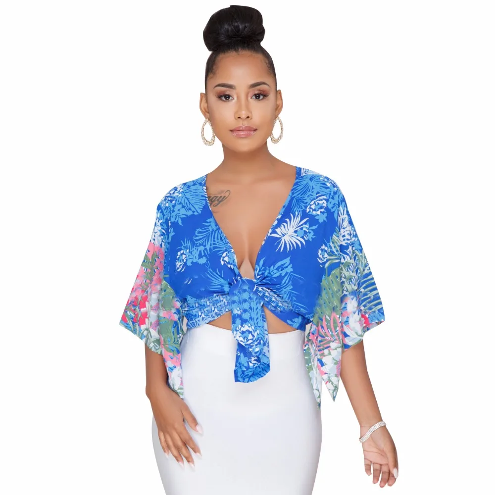 2018 Hot Sale Fashion Bodycon Women T-shirt Sexy Lace Summer V-neck Print Night Party Braces bat sleeve top cloak on chest (27)