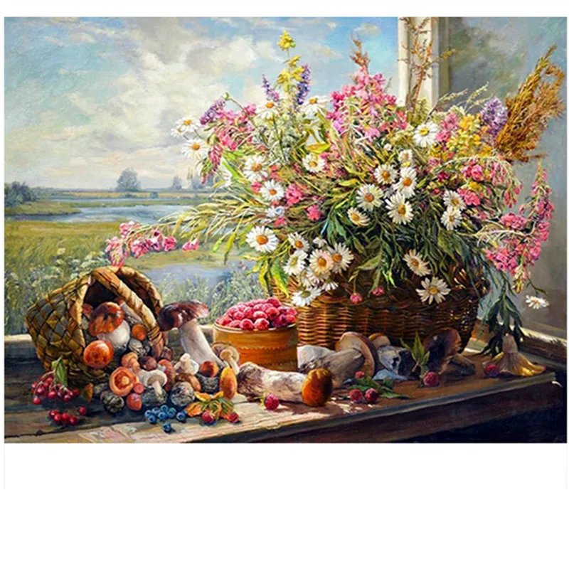 

5D Diy Diamond Painting Flowers 3D Diamond Embroidery mushroom Flower Baskets Sets For Embroidery With Beads Natural Picture