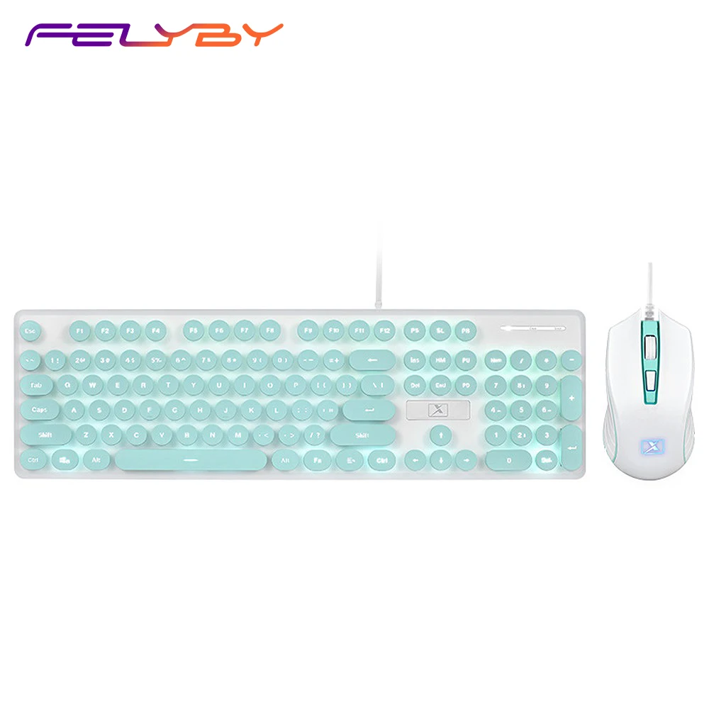 FELYBY проводная USB клавиатура мышь комбо N518 104 клавиши с подсветкой панк Keycap игровая