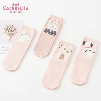 

Gift box 4 pairs Autumn and winter new adult women's socks cartoon animals medium long female cotton socks