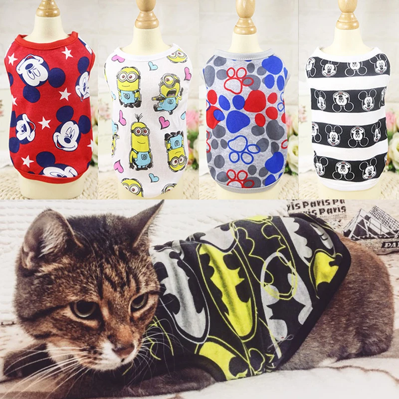 Новая весенне-летняя одежда для кошек милые костюмы с героями мультфильмов, одежда для маленьких собак, хлопковая Футболка с изображением котенка, котенка, Котенка футболка с изображением щенка