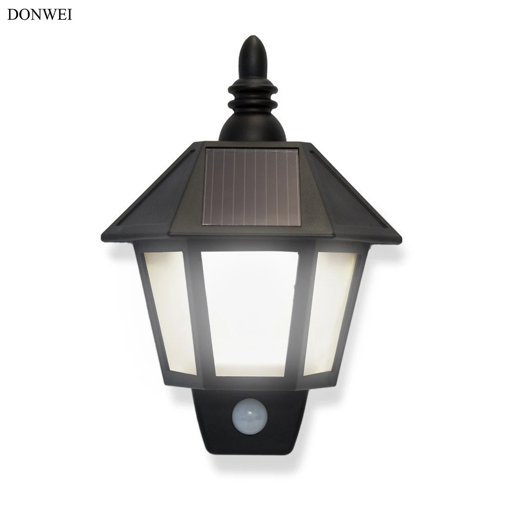 

DONWEI Outdoor Waterproof LED Solar Lamp Porch Light Night AUTO NO/OFF Motion Sensor Hexagonal Wall Lights for Garden Balcony