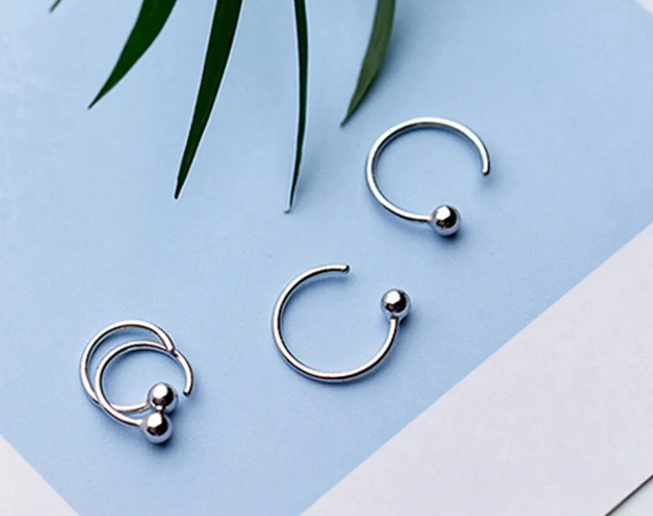 LicLiz, новинка, 925 пробы, серебряные, открытые серьги-кольца для женщин, 8 мм/10 мм, простые 925 серебряные ювелирные изделия, маленький шар, бижутерия LE0565