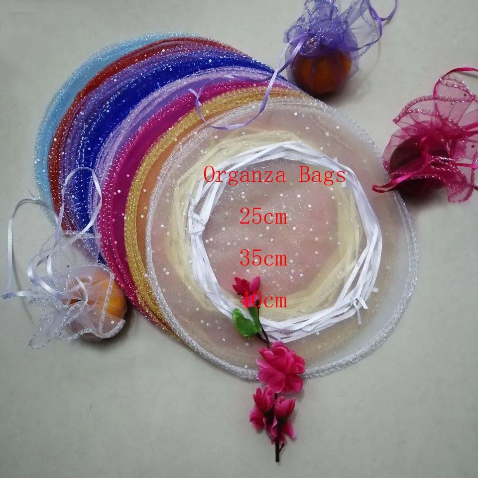 

Hot 20pcs Round Drawstring Organza Bags Jewelry Pouches 25cm 35cm 40cm Wedding Christmas Party Gift Bags Display Storage Bags