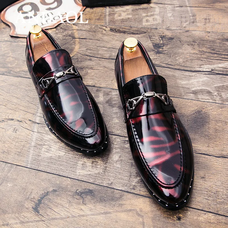 

ANDAOL Men's Leather Casual Shoes Handmade Metal buckle Waterproof Non-Slip Loafers NEW Luxury Wedding Party Slip-on moccasins