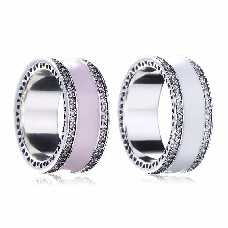 

Pink White Original 100% Real 925 Sterling Silver Wheel Glue Ring Women Wedding Engagement Gift Fine Original Pandora Jewelry