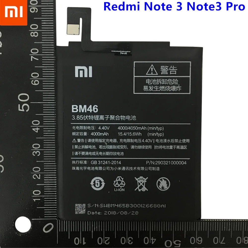 

Original XIAOMI BM46 Replacement Battery For Xiaomi Redmi Note 3 Note3 Pro Note3 Redrice Authentic Phone Batteries 4050mAh+Tools