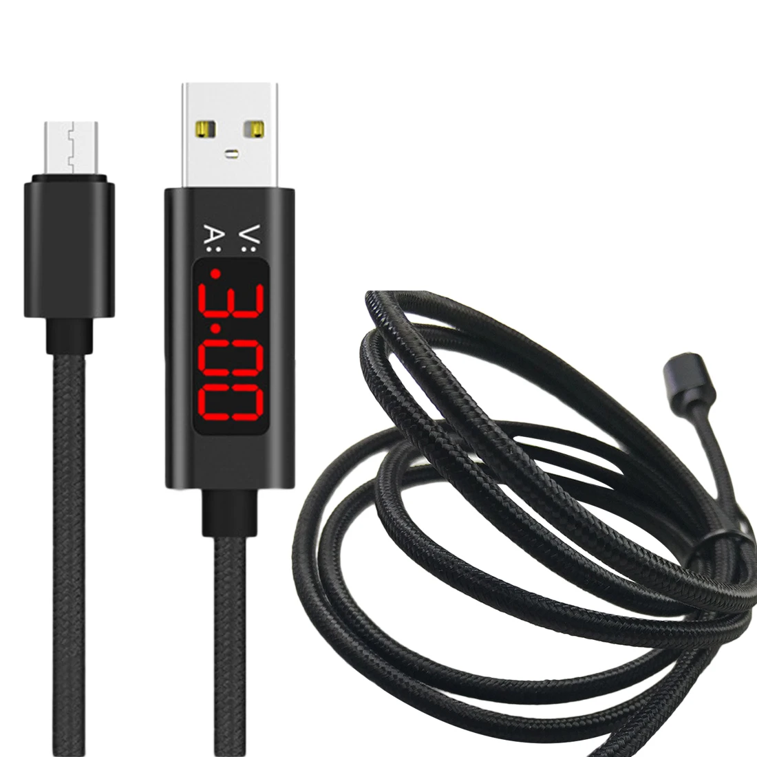 1M Micro USB Type-C Cable Type C Voltage Current Tester Meter Display Nylon Braided Fast Charging For Samsung S9 Note 8 Android - Цвет: For Android Black