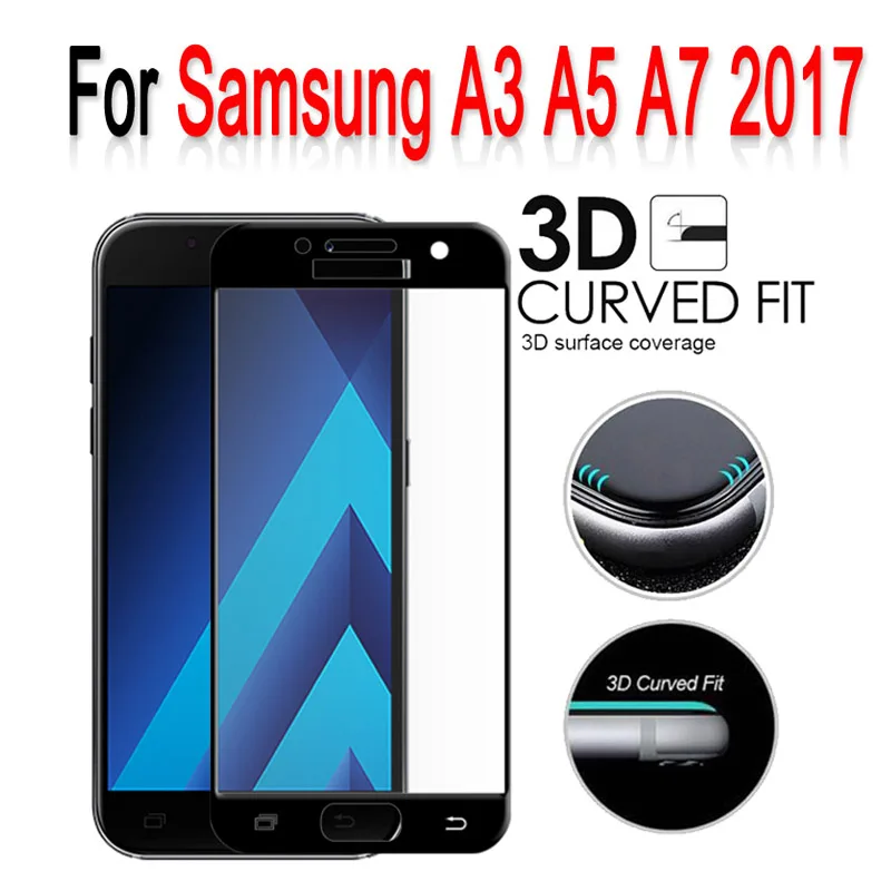 

Full Cover Tempered Glass For Samsung Galaxy A3 A5 A7 2017 Screen Protector On Samsung A 3 5 7 2017 A320 A3200 A520F A720F Cover