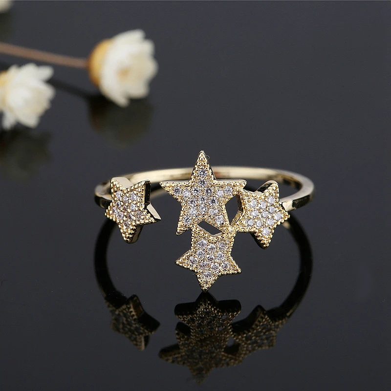 MIGGA изысканное блестящее кольцо в форме звезды, микро украшенное кубическими камнями, цирконием для женщин, золотого цвета, украшенное кристаллами, подарок, ювелирные изделия