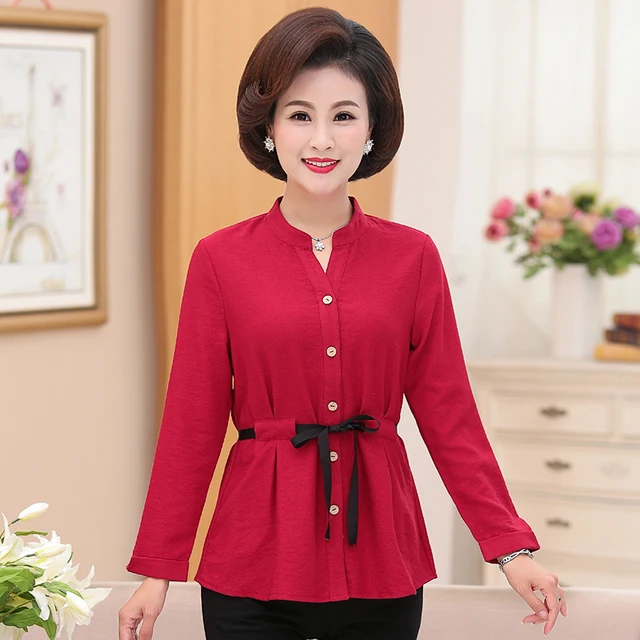 Red Office Lady Elegant Solid Color V Neck Long Sleeve Blouse 2019 New Spring Fall Work Wear