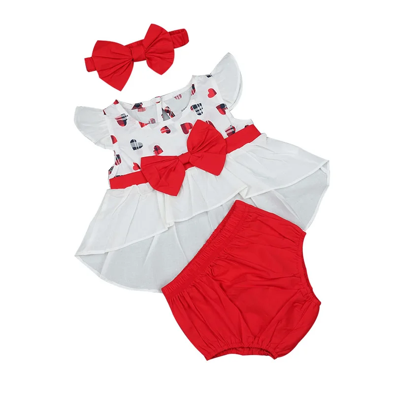 

Newborn Baby Clothing Sets Printing Bow Asymmetrical Top + Shorts + Hair Band 3pcs Infant girl Summer Cotton Clothes Baby's Sets