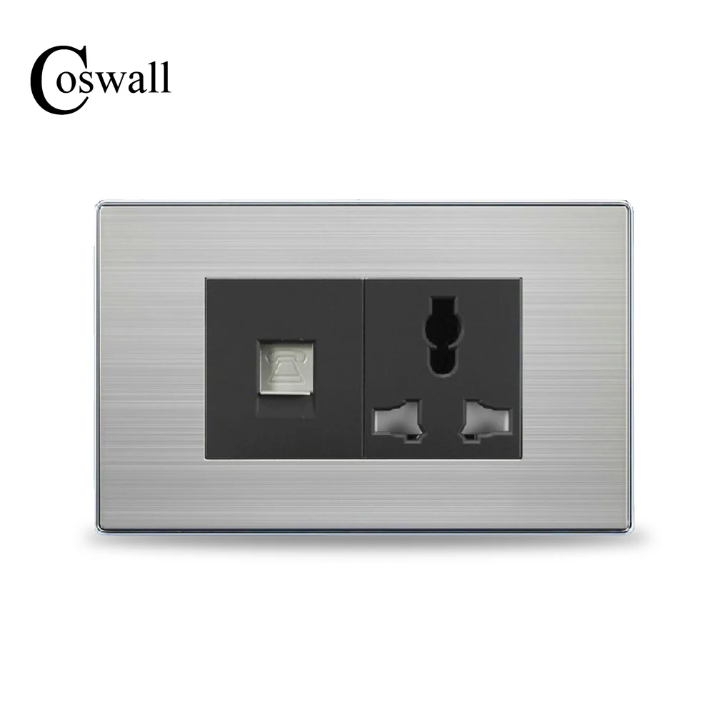 COSWALL Luxury 3 Hole Universal Power Socket With Telephone Wall Outlet