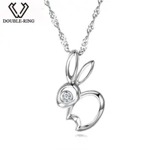 DOUBLE-R, серебро 925 пробы, 0.02ct, кулон с бриллиантом, кулон с кроликом, романтическое Ювелирное Украшение с мелкими бриллиантами для женщин