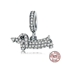 MOWIMO 925 пробы Серебряный Кристалл Собака подвеска в виде таксы Подвески Бусины Подходят для оригинальных браслетов Pandora Изготовление ювелирных изделий BKC709