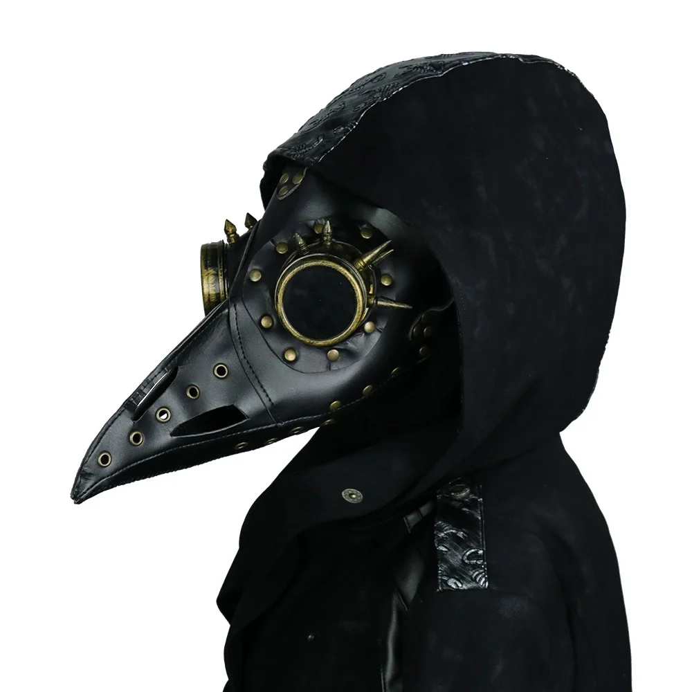 Пара панк унисекс чума доктор птица маска длинный нос черные костюмы маски Хэллоуин черная кожаная маска - Цвет: Black-BMK016