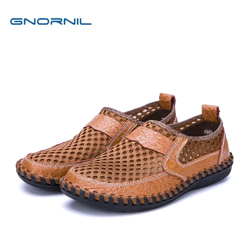 

GNORNIL Brand Men Shoes Summer Slip On Loafers Breathable Air Mesh Casual Shoes Footwear Rubber Sole Men Flats Big Size 38-46