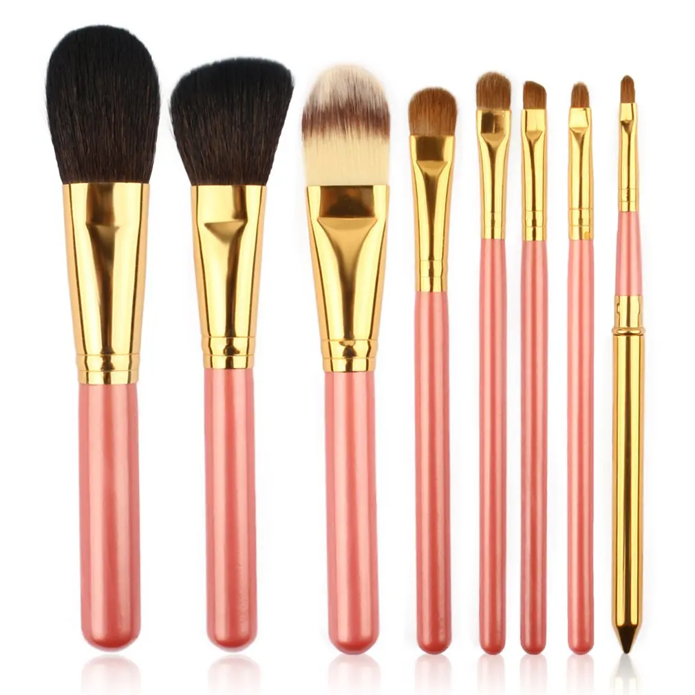 

8PCS Professional Wooden Handle Fiber Hair Makeup Brush Compact Size Foundation Blusher Powder Eyebrow Cosmetic Brush Tools