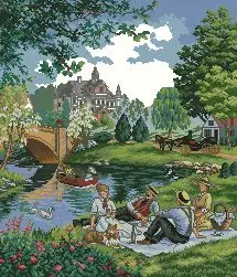 

Top Quality Beautiful Lovely Counted Cross Stitch Kit Picnic On The Lawn Park Countryside Lake dim 35065
