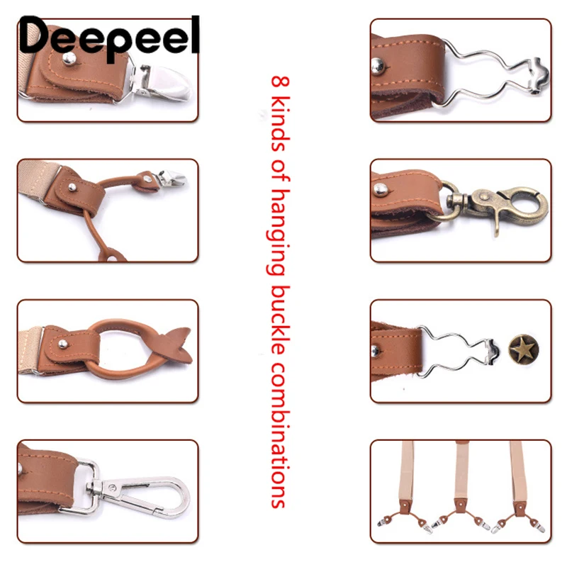 Deepeel/1 комплект, 3,5X125 см, деловые мужские подтяжки, роскошный мульти-комплект, костюм, 3/6 клипсы, подтяжки, сделай сам, ремень из натуральной кожи для подарка