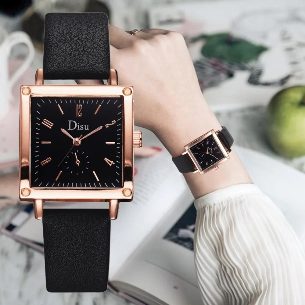 

Top Brand Watches Square Digital Surface Ladies Quartz Wristwatch Fashion Leather Strap Clock Featured DISU Relogio Feminino@50