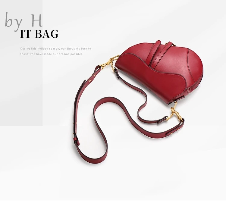 

by H 2019 luxury designer genuine leather black red wide strap saddle bag womens shoulder bag mini handbags two straps lady tote