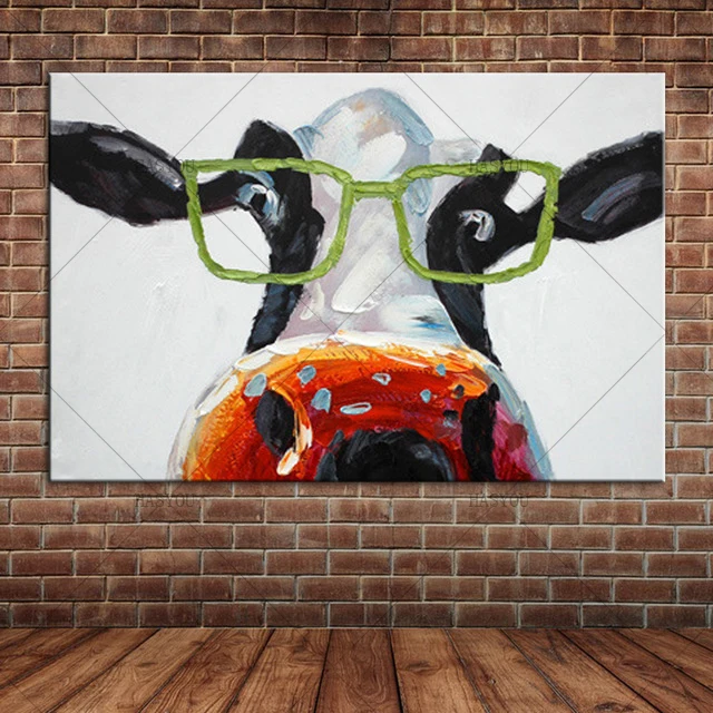 Cartoon-Animal-Funny-Cows-Wear-Glasses-Acrylic-Oil-Painting-Canvas-Art-Wall-Mural-Pictures-Decoration-for.jpg_640x640