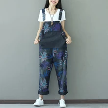 Модные повседневные джинсовые комбинезоны с дырками женские свободные винтажные комбинезоны большого размера с цветочным принтом брюки комбинезоны для девочек подтяжки C981