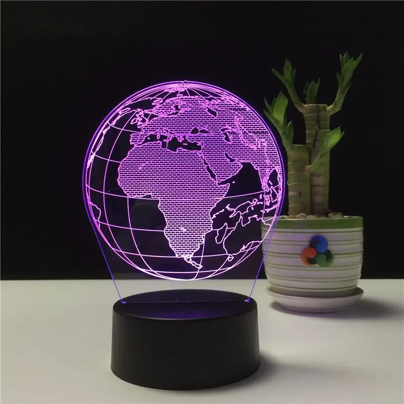 Креативный земной Глобус 3D Голограмма акриловая 7 цветов прикроватная лампа для