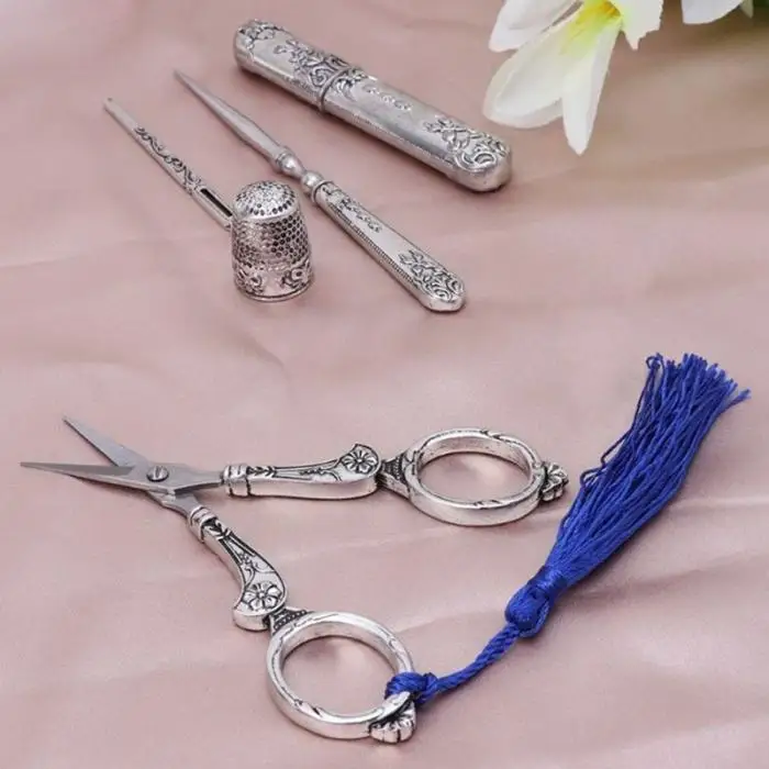 Портновские ножницы набор винтажный инструмент для вышивки сплав Awl Threader Thimble Needle Case Kit LKS99