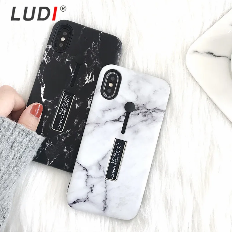 LUDI черный и белый мраморный чехол для телефона с подставкой iphone 7 6 6s 7plus жестким