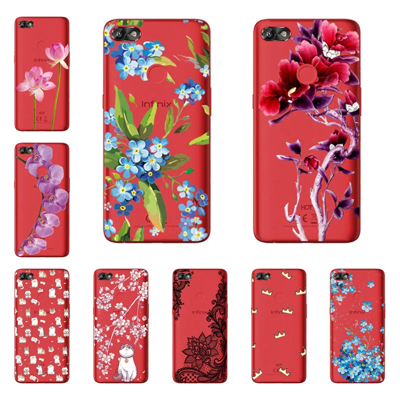 Infinix HOT 6 X606 X606B X606C X606D Case Silicon Black Painting flower Soft TPU Back Cover for protect Phone cases |