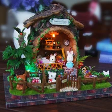 DIY 3D Wooden Building dollhouse Miniature Cute Adventure Tour with Funitures Toys For MM/GG Festival Handmade Creative Gifts