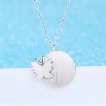 

New Fashion Jewelry Personality Aesthetic Matte Butterfly 925 Sterling Silver Round Clavicle Chain Pendant Necklaces N107