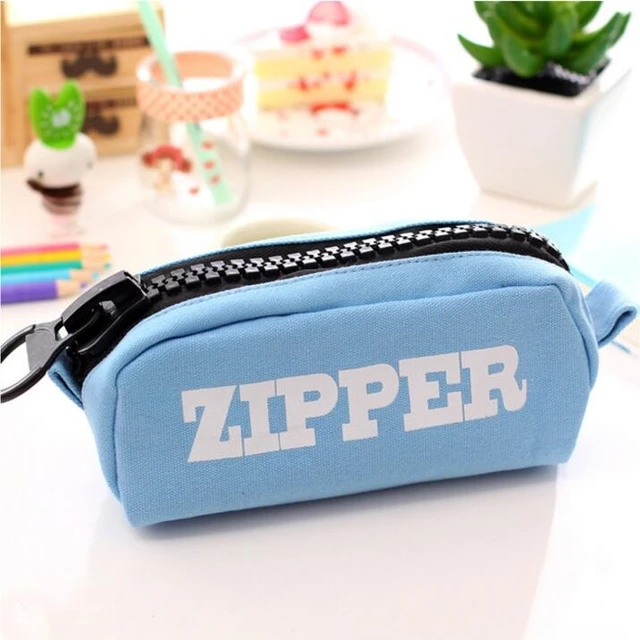 Cute Big Zipper Canvas Pencil Case Kawaii Simple Pen Bag For School