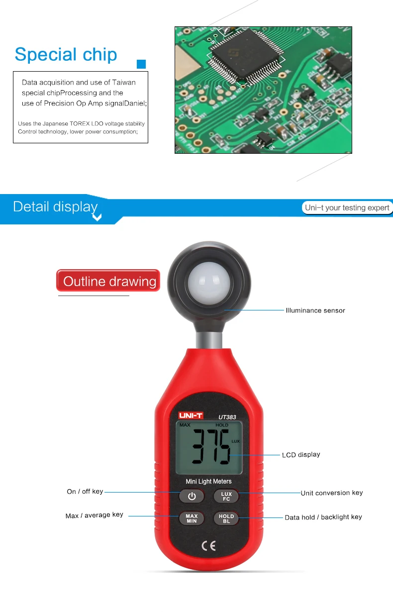 UNI-T UT383 Lux Mini Digital Light метров окружающей среды Испытательное оборудование ручной Тип Люксметр люксметр