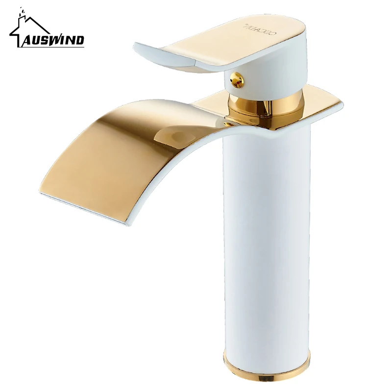 Basin Faucets Gold plated Paint Brass Tap Waterfall Faucet Single