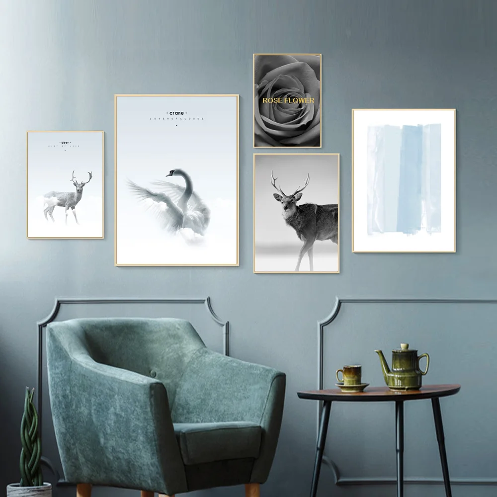 Nordic Canvas Painting Flowers Canvas Prints Black Roses Picture Landscape Wall Painting Living Room Pictures Birds Unframed
