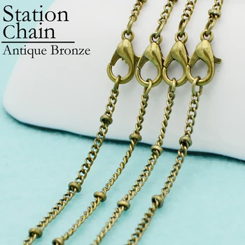 

50 pcs - 18 Inch & 24 inch Antique Bronze Station Chain, Bronze Satellite Chain Necklace, 2mm Bronze Chain, Antique Brass Chain