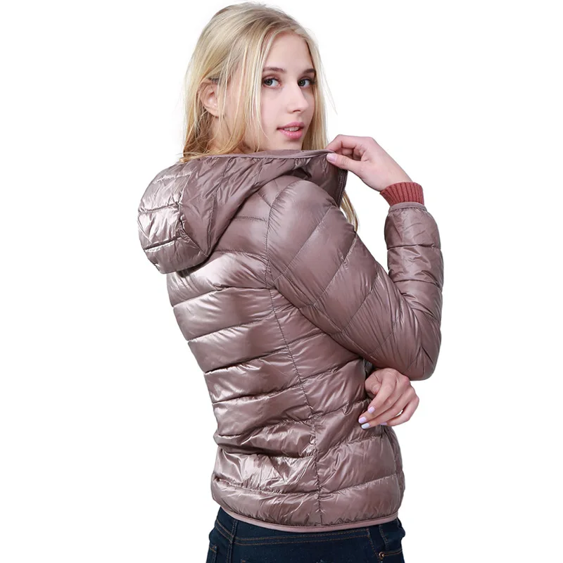 Women Winter Hooded Down Jacket Ultra Light Thin 90% White Duck Jackets Casual Portable Spring Thin Coat Female Warm Down Parkas