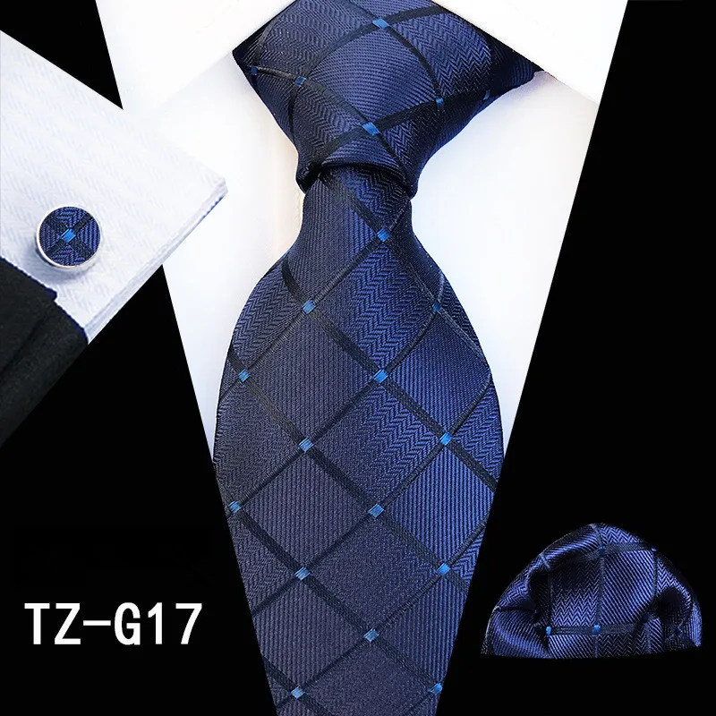 Модный стиль шелковые мужские галстуки черные винные серебряные жаккардовые галстуки тканевые Hanky набор запонок для свадебной вечеринки - Цвет: TZ-G17
