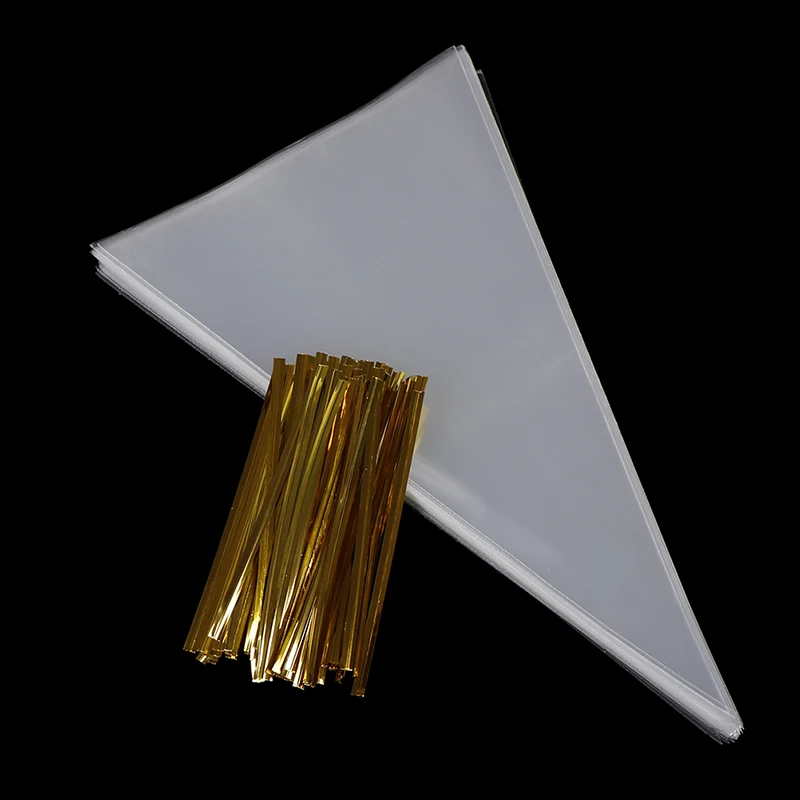 

100x Sweet Sugar Popcorn Flower Packing Bag Birthday Wedding Clear Plastic Cone Shape Cellophane Bags Transparent Candy Bag