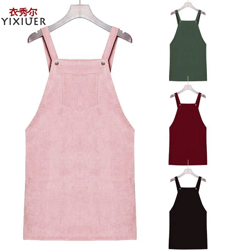 

Women Corduroy Dress A Line Dress Sleeveless Solid Color Slim Fit Mini Dress