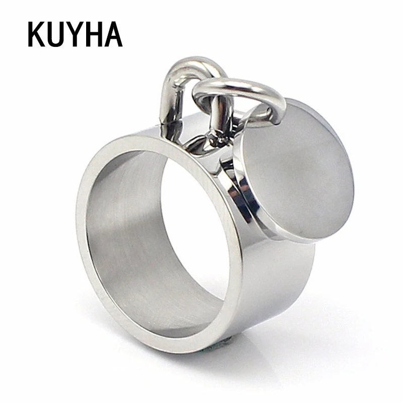 

Stainless steel engravable jewelery wide knuckle ring with round blank charm custom name logo personalized engraved ring band