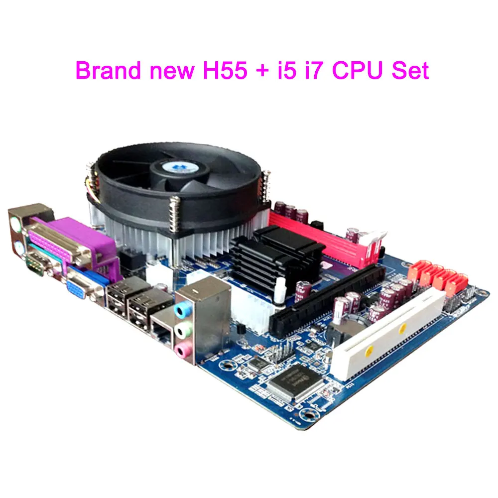 Brand New Motherboard With CPU H55 Set+Fan LGA 1156 Core i5 M520 i7 620M Micro ATX DDR3 1333 Desktop Computer Mainboard Assemble asus ga h55 ud3h h55 1156 computer motherboard with integrated needle i3 530 i3 750 quad core cpu package