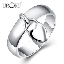 

URORU Rings, Hanging Heart Ring Silver Heart-shaped Ring New 925 Sterling Silver Engagement Rings for Women Wedding Female