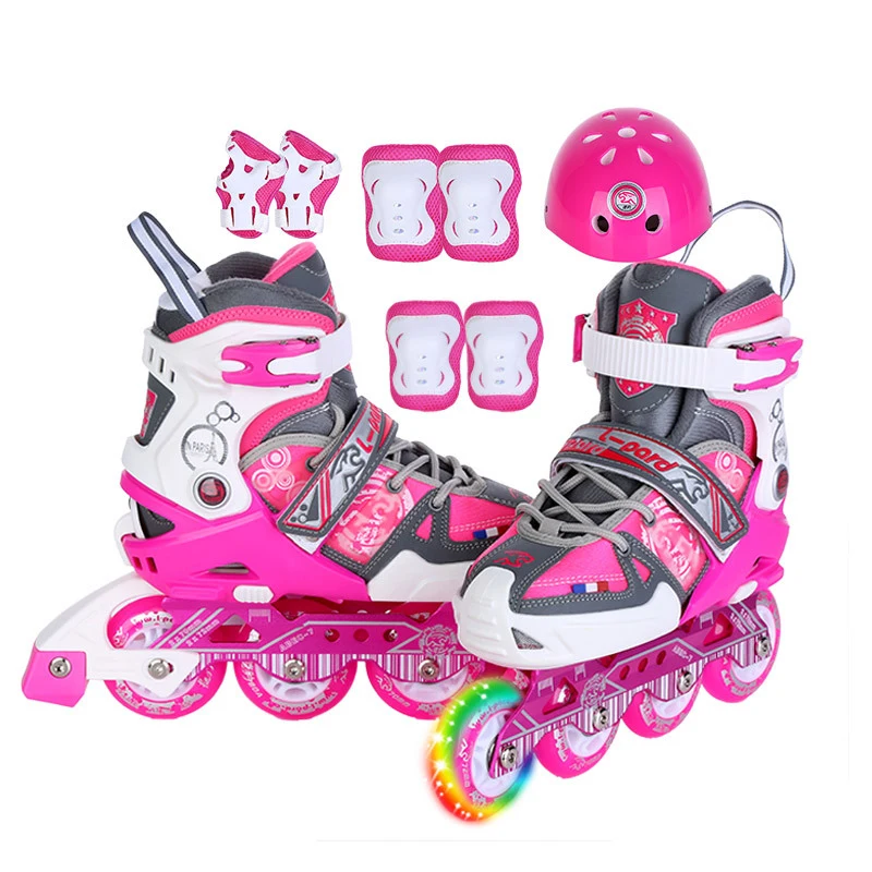سوبر جودة الأطفال مضمنة تزلج الأسطوانة أحذية التزلج خوذة الركبة حامي قابل للتعديل بو عجلات المراهقين Multipurpo Patines