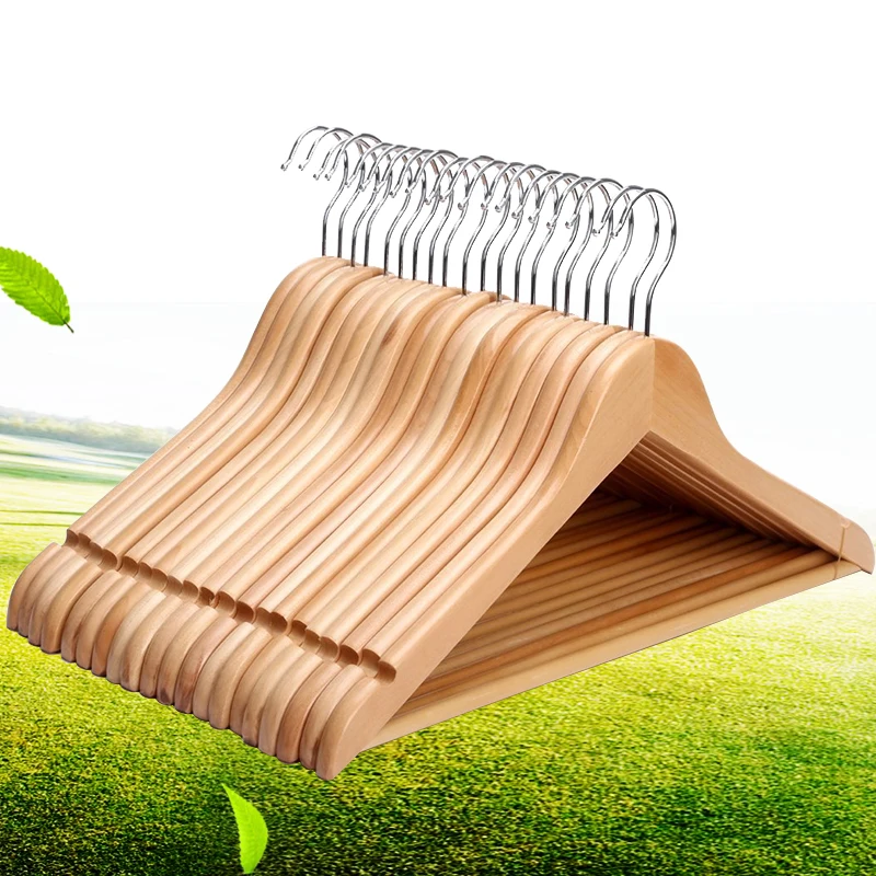 

10 pcs/lot Household Solid Wood Coat Hanger Traceless Clothes Hanging Quality Wooden Suit Hangers