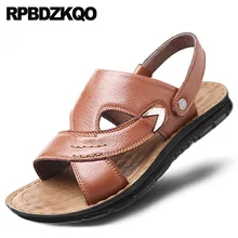 Воды водонепроницаемый обувь на открытом воздухе шлепанцы родной размер 46 Мужские сандалии кожаное лето коричневый тапочки большой ремень черный плюс 47 пляж